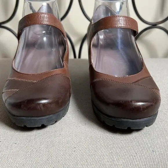 Abeo Ginger brown 2-tone leather Mary Jane wedge shoes academia 8.5 narrow - Picture 2 of 11